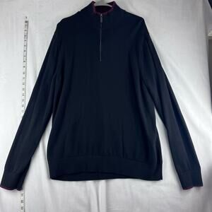 Michael Kors Mens XXL 2XL Extra Fine Merino Wool 1/4 Zip Pullover Black Burgundy